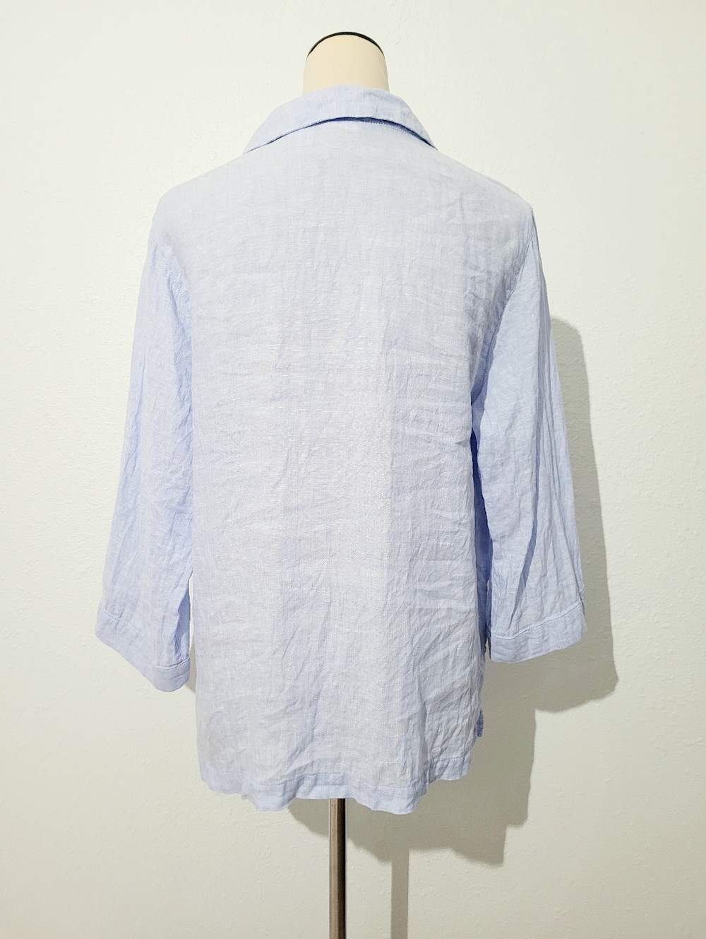 Sigrid Olsen 100% Linen Tunic Top Women Large Blue Popover Beach Coastal Boho - Picture 6 of 14